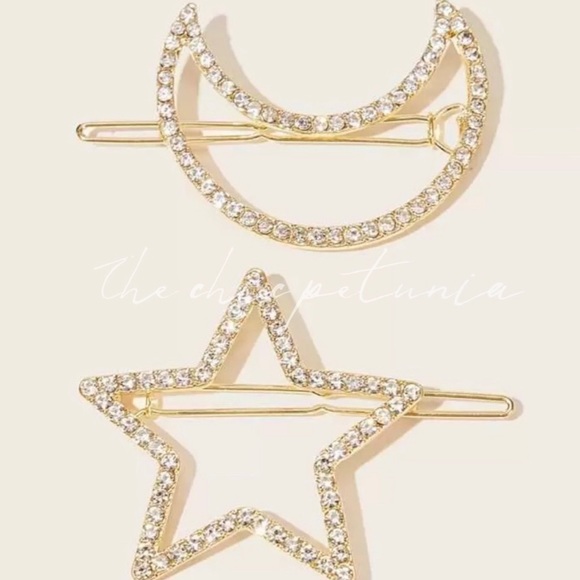 Accessories - 💫Moon & Star Hair Clip Set Gold Pavé